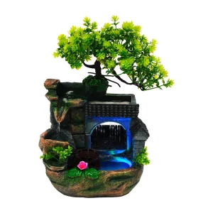 Tabletop Fountain Mini LED Waterfall Zen Meditation Desktop Resin Rockery Bonsai Quiet Space Saving For Home Decor Office Gifts