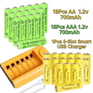 Skywolfeye 30pcs/24pcs/18pcs/12pcs/6pcs AA AAA NiMh 1.2V 700mah Rechargeable Battery Set with 6 Slot Battery Charger