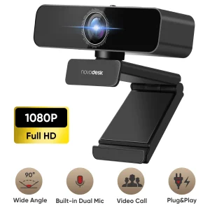 Deli 1080p HD Webcam with Microphone, Privacy Cover & Tripod, Plug and Play for Video Conferencing